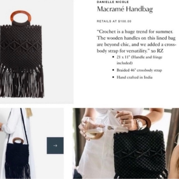 Danielle Nicole NWT Macrame Crossbody Black Fringe Handbag - Picture 8 of 15